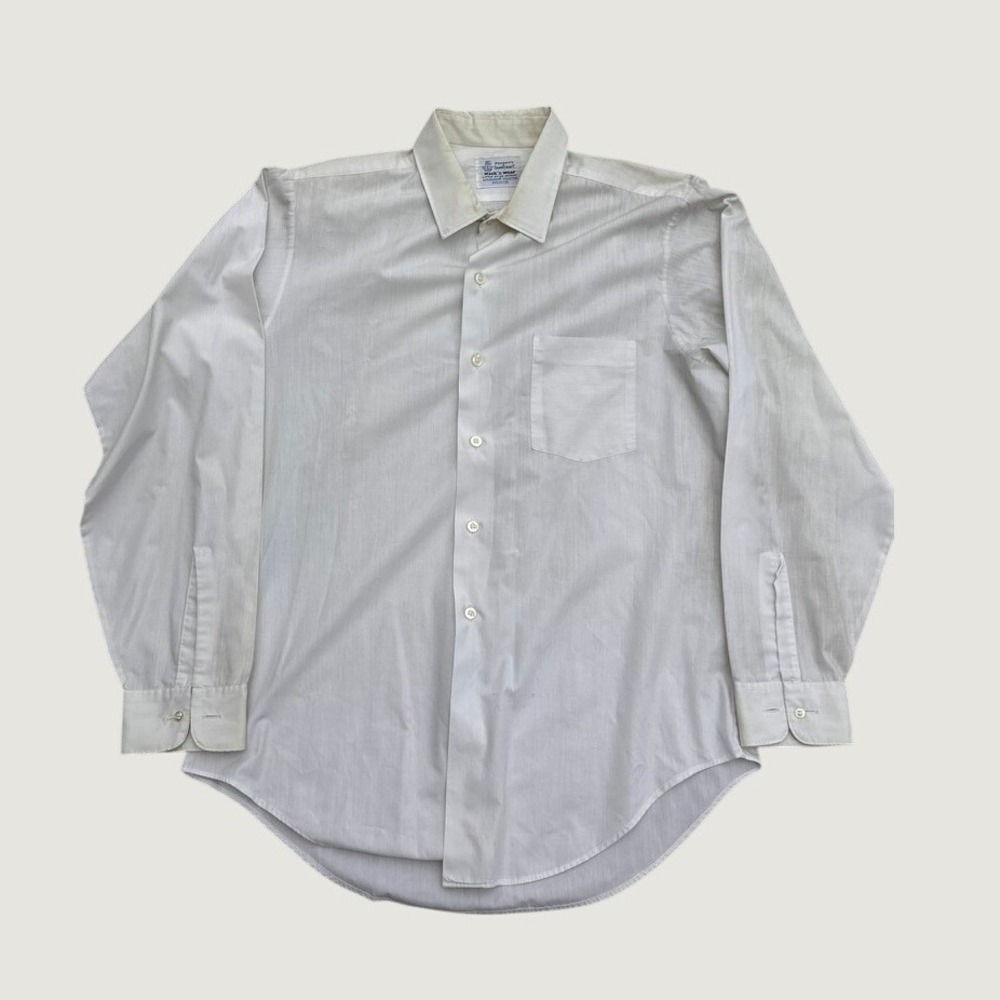 Vintage Penneys Towncraft Wash n Wear White Dress Shirt 15-33 Retro MCM 60s 70s